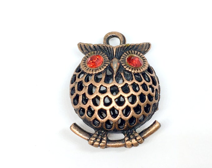 1pc 35x25mm antique copper finish metal  hollow owl pendant-7538g