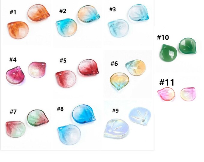 10pc 15x13.5mm Transparent Glass Leaf Charms-pls pick a color