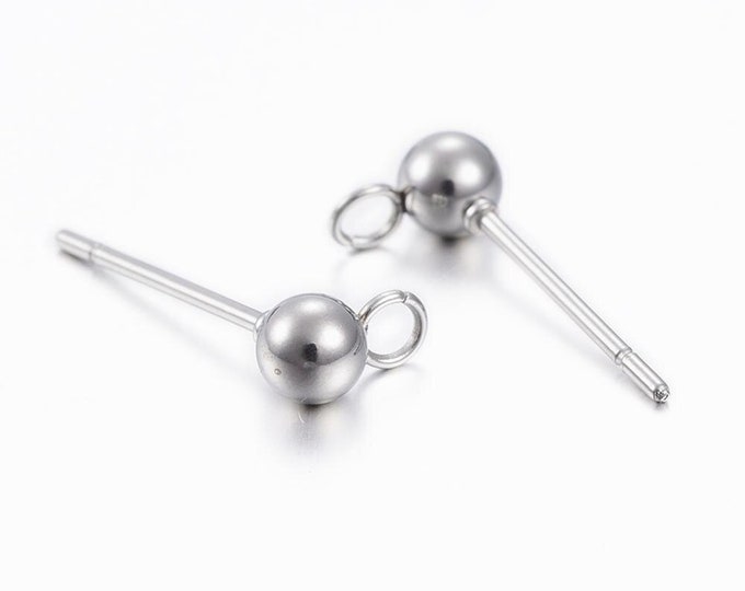 5 pairs(10pcs) 304 Stainless Steel Ear Stud Components with rubber stoppers-LL1112