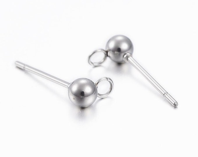 10pcs Stainless Steel Ear Studs with Rubber Backs – 5 Pairs Hypoallergenic Earring Posts – DIY Jewelry Findings