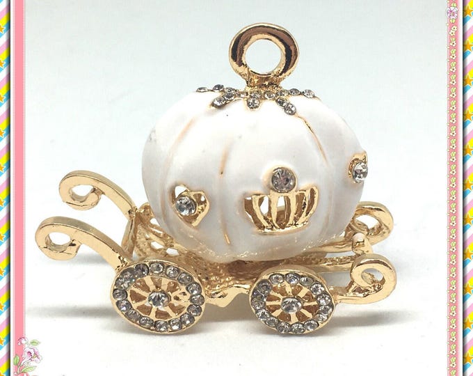 1pc 45x41mm enamel with rhinestone pumpkin cart pendants-LV86K