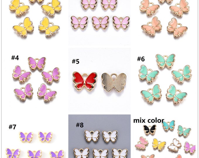 6pcs 13X10.5mm  butterfly charms metal with enamel - pls pick a color
