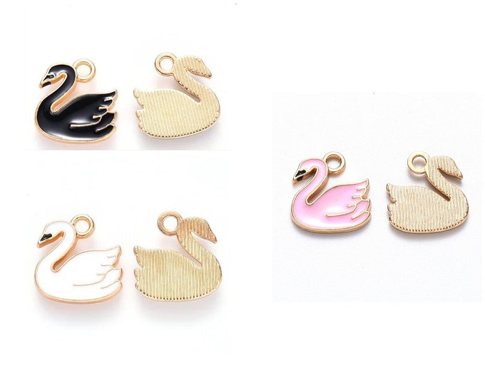 5pc Swan metal with enamel pendants 14mm- pls pick a color