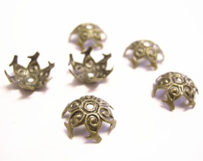 30pcs 12mm antique bronze finish filigree flower bead caps-659