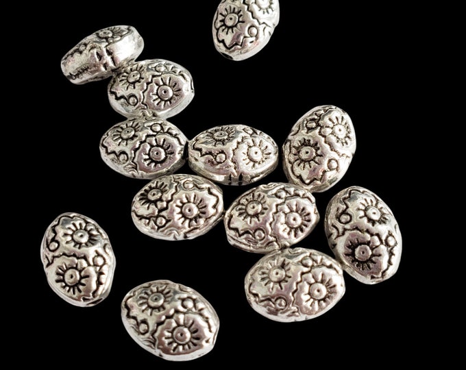 12pc 6x4mm antique silver finish metal oval beads