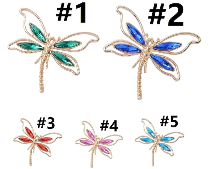 2pc gold tone metal with rhinestone dragonfly pendants 52x51mm-Pls pick a color
