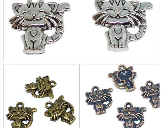 5pcs 19x11mm antique finish metal cat pendants-Please pick a color
