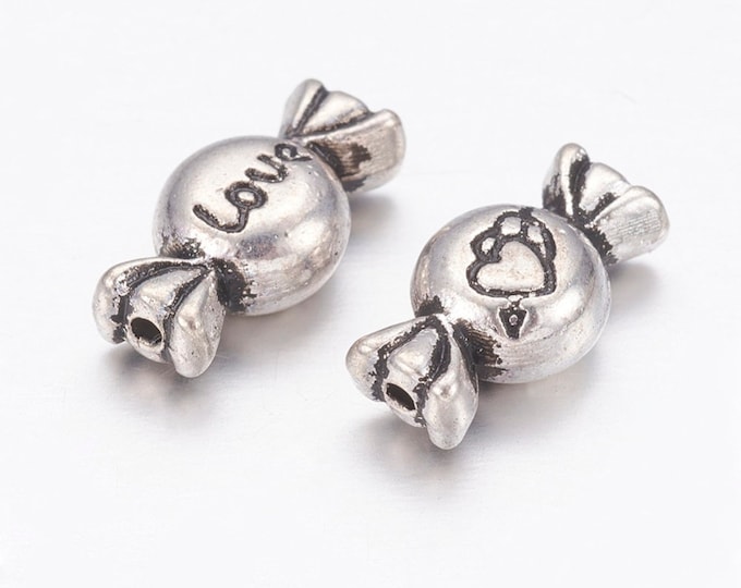 20pc 11x6mm antique silver finish metal candy beads-LL142