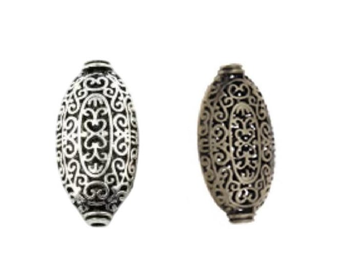 2pc 41x19mm Antique Finish Flat Hollow Beads - Choose Color: Bronze, Silver, Gold, Gunmetal - Vintage Spacer Beads for Jewelry Making