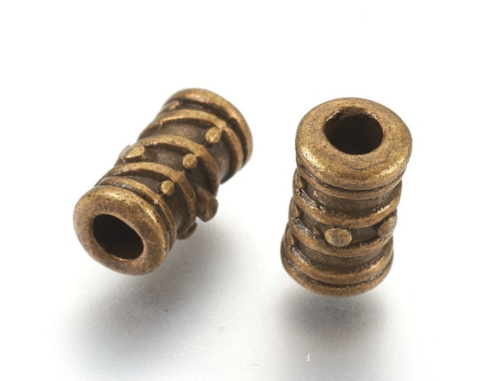 20pc 9x5.5mm antique bronze finish metal tube style fancy beads-4m1