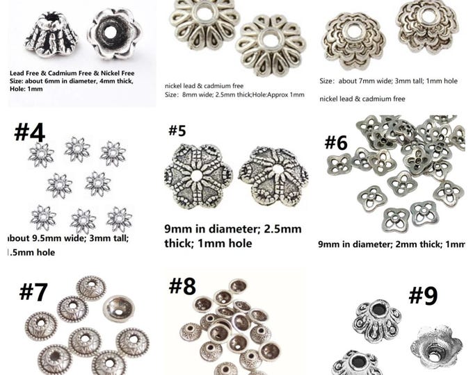 24pc antique silver finish metal bead cap- pls pick a pattern