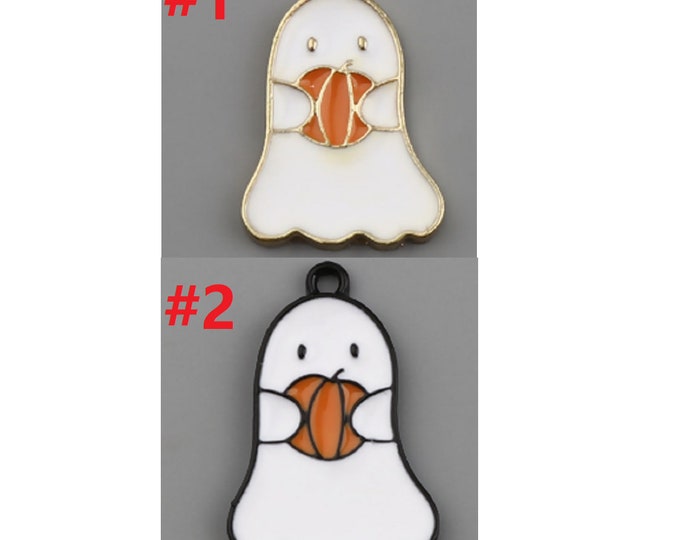 5pc Zinc Based Alloy Charms Pumpkin White & Orange Halloween Ghost Enamel 22mm x 15mm-pls pick a color