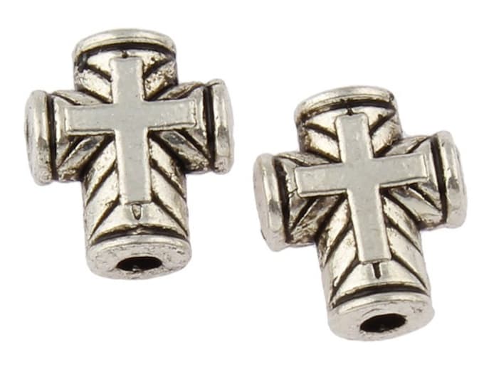 10pc 10x8.5mm antique silver finish metal cross beads-R700