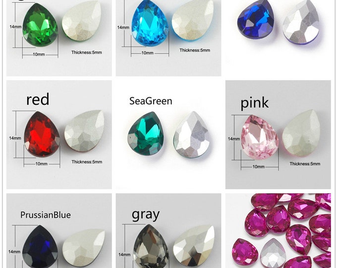 10pc teardrop shape 14x10mm Glass Pointed Back Rhinestone-pls pick a color