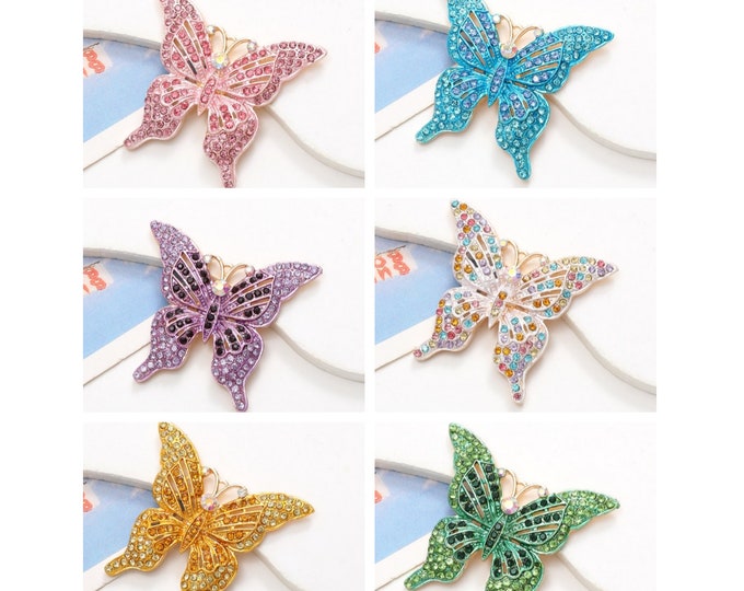 1pc 50x45mm zinc alloy  butterfly shape with rhinestone -pls pick a color