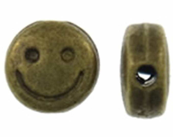 24pc 6x3mm antique bronze finish metal happy face beads-1158A