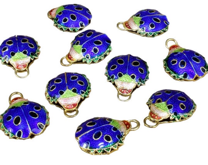 2pc 21x18mm Cloisonne Ladybug Pendants -blue