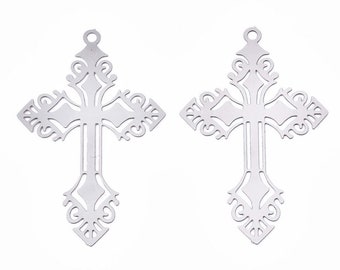 10pc  Stainless Steel Filigree Cross Pendants,40x25mm