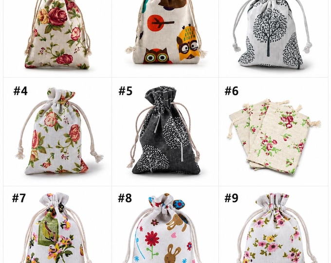 6pc 13.5x9.5cm  Polyester Cotton Packing Pouches Drawstring Bags-pls pick a pattern