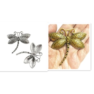 2pc 62x58mm antique finish metal dragonfly pendants-pls pick a color