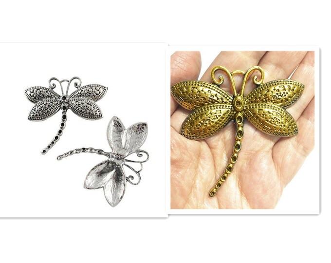 2pc 62x58mm antique finish metal dragonfly pendants-pls pick a color