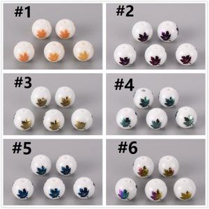 10 Stück 10 mm Galvanisieren Runde Glasperlen mit Maple Leaf design-Pls wählen Sie eine Farbe