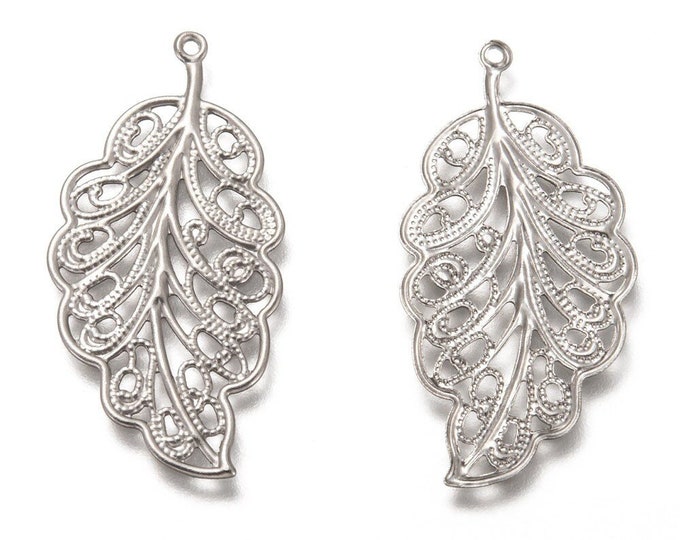 12pc 33.5x17mm stainless steel filigree leaf charms/pendants-LL852
