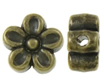 30pc 7mm antique bronze finish metal flower beads-9538