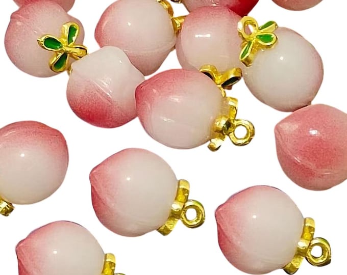 4pc  17x10mm glass and enamel peach charms-FZ185