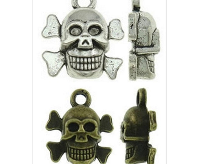 15pc 14x13mm Halloween antique finish skull  pendants-pls pick a color