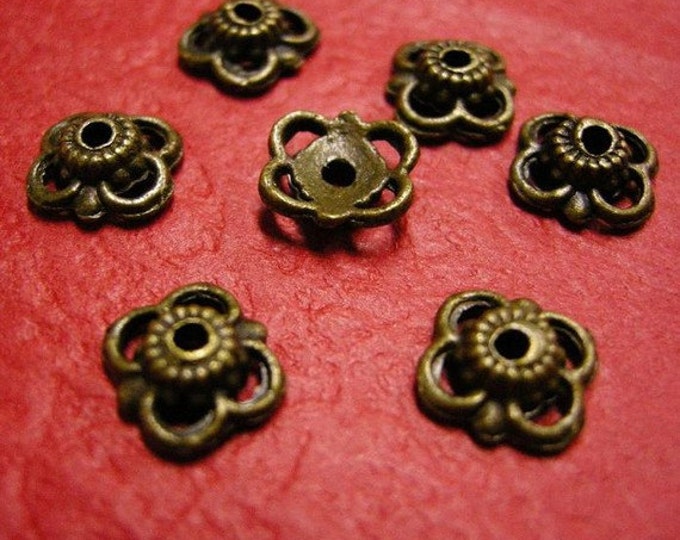 12pc 9mm antique bronze finish metal bead cap-3523