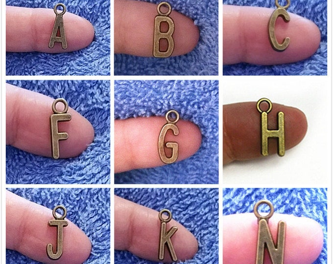 6pc 15x7mm antique bronze finish metal letter charms-pls pick a letter
