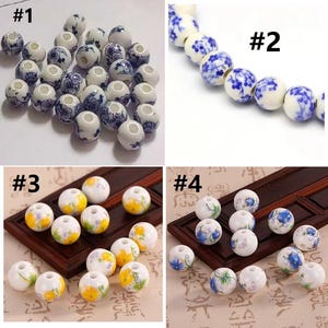50pc 6mm Round Handmade Flower Printed Porcelain/Ceramic Beads-pls pick a color