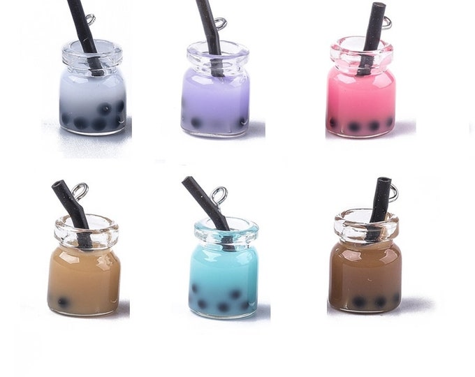 6pc 24x11mm Mix Color Bubble Tea Glass Pendants -LL1489