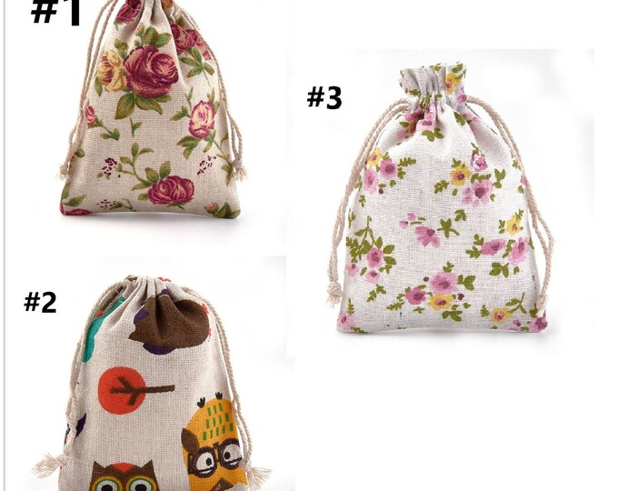 6pc 13.5x9.5cm  Polyester Cotton Packing Pouches Drawstring Bags-pls pick a pattern