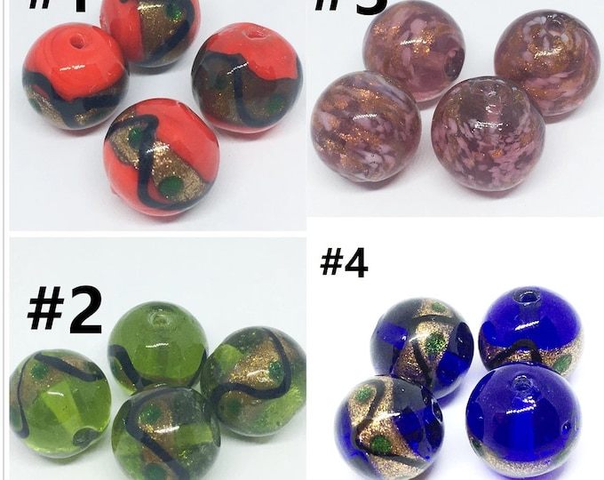 4pc 14mm handmade round gold sand lampwork glass beads R453-Pls pick a color