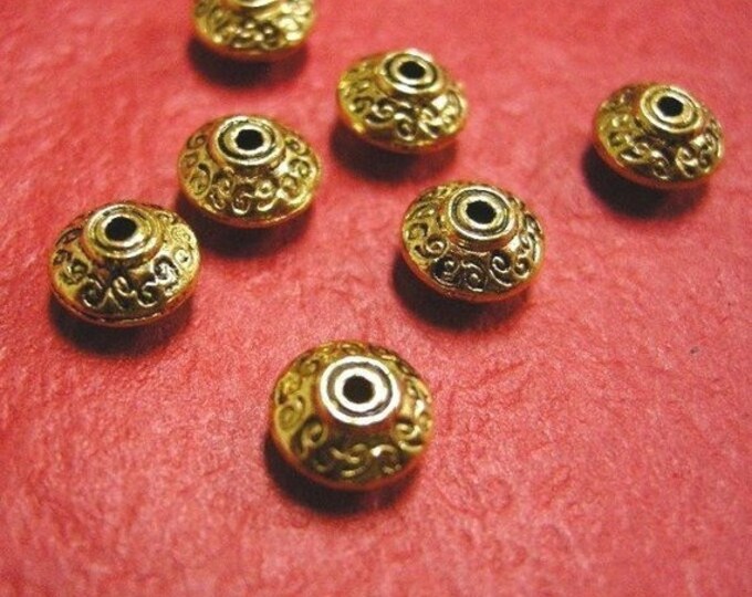 12pc 7mm antique gold finish metal flat round spacer bead-3548