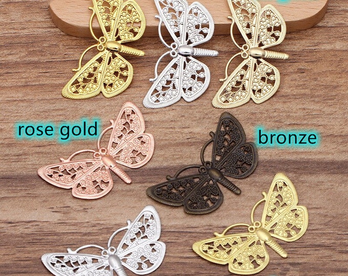 8pc 38*23mm brass made filigree butterfly pendants/findings-pls pick a color