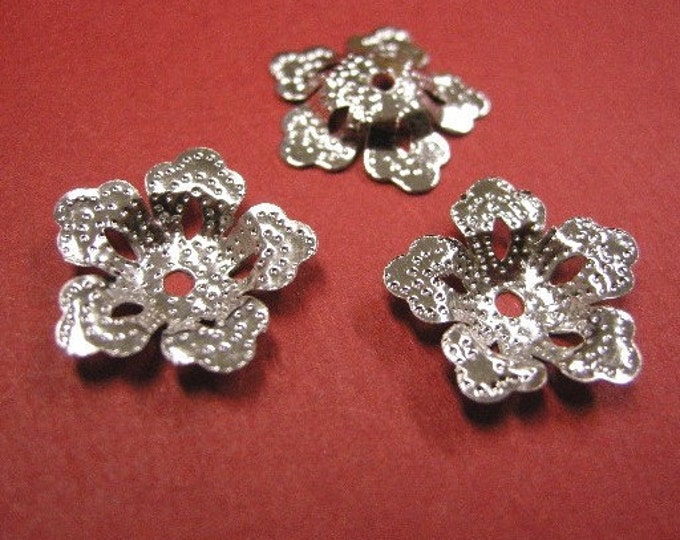 20 pcs 16mm platinum look flower shape beads caps-3942