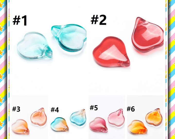 10pc 15x12mm Transparent Glass Heart Shape Charms-pls pick a color