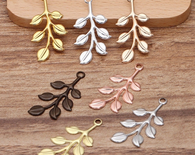 10pc  37x19MM Metal Brass Stamping Leaf Charms- pls pick a color
