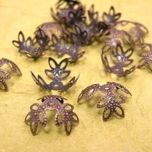 30 pieces filigree leaf bead caps-pls pick a color antique copper 10649