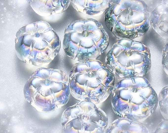 10pc 9.5x6.5mm Transparent Spray Painted Flower Shape Glass Beads-FN45