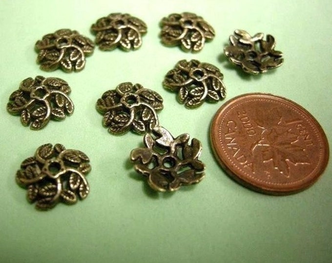 15pc 11mm antique bronze metal fancy bead cap-1437