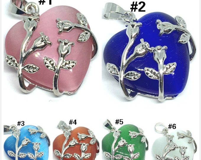 1pc 25x21mm cat eye glass heart with brass finding pendant-pls pick a color