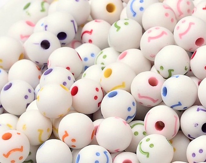 30pc 8mm mix color acrylic smiley face round beads-FH53