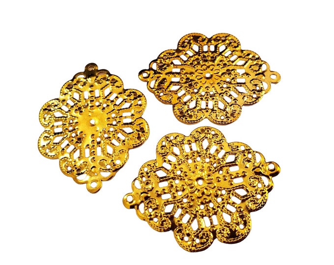 10pc 37x28mm gold finish filigree wraps-3888