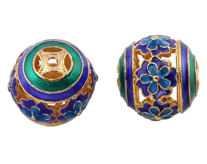 12mm Cloisonné Beads with 1mm Hole – Vibrant Floral Design- one pair