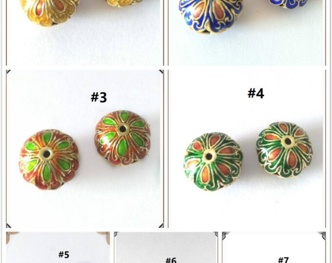 2pc 18.5X13.5 flat round handmade Cloisonne Beads-pls pick a color