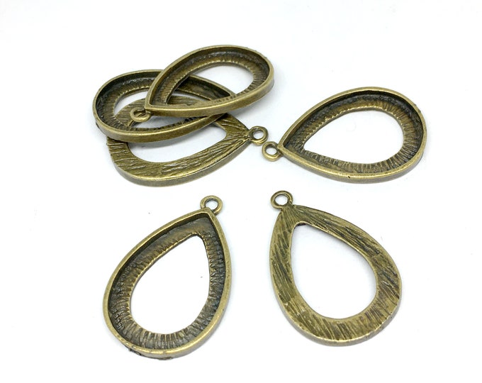 6pc antique bronze finish metal drop cabochon setting-4785